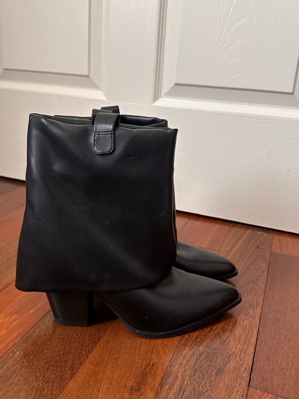 Steve Madden Black Fold-Over Block Heel Ankle Boots